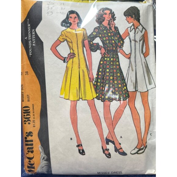 Fit & Flare Dress 1970 "Pattern "Pounds Thinner" Cut Vtg McCalls Misses Size 16 - Picture 1 of 4